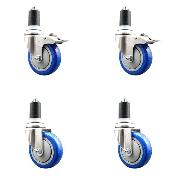 Service Caster 4 Inch 316SS Blue Poly Swivel 1-5/8 Inch Expanding Stem Caster Lock Brake, 2PK SS316TTLEX20S414-PPUB-BLUE-2-S-2-158 - main